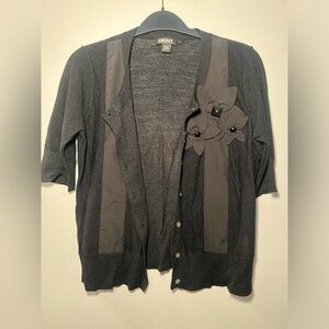 DKNY - Donna Karen New York Silk Black 3/4 sleeve Cardigan with Floral Details